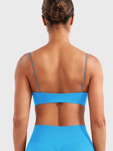 YEOREO Women's Spaghetti Strap Sports Bra Enidy Square Neck Yoga Wireless Low Impact Padded Seamless Cami Crop Top in Kuwait