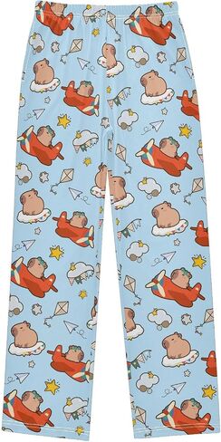 كرتون Capybara Pilot Blue Pants Pajama Pants ، Soft Sleepwear Lounge Pants Pajama PJ القيعان لمدة 6-14 سنوات in Saudi Arabia