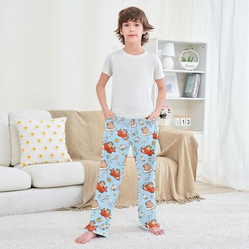 كرتون Capybara Pilot Blue Pants Pajama Pants ، Soft Sleepwear Lounge Pants Pajama PJ القيعان لمدة 6-14 سنوات in Saudi Arabia