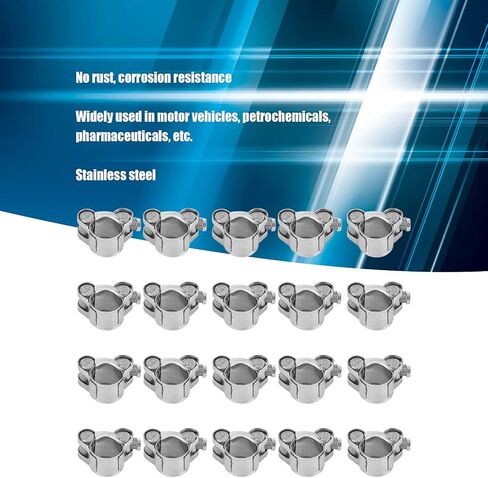 20Pcs Hose Clamp, 201 Stainless Steel Mini Hose Tube Clip, Fuel Injection Hose Clamps for Motor Vehicle Petrochemical Pharmaceutical(20-22mm) Mini Stainless Steel Hose Clamps in Saudi Arabia