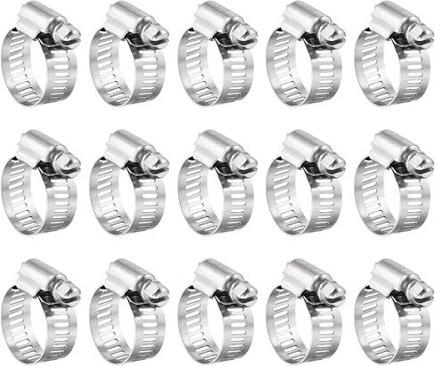 uxcell 60 Pcs Hose Clamps, Stainless Steel 5/8"- 1"(16-25mm) Adjustable Worm Gear Drive Hose Clamps Pipe Clamp for Plumbing Dishwasher Automotive Washing Machine, Silver in Saudi Arabia