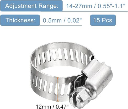 uxcell 60 Pcs Hose Clamps, Stainless Steel 5/8"- 1"(16-25mm) Adjustable Worm Gear Drive Hose Clamps Pipe Clamp for Plumbing Dishwasher Automotive Washing Machine, Silver in Saudi Arabia