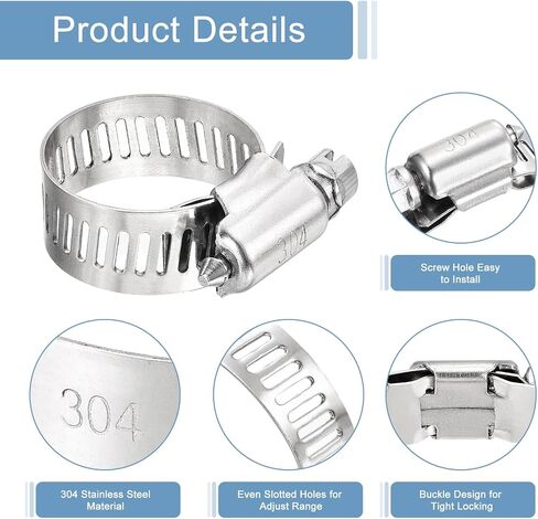 uxcell 60 Pcs Hose Clamps, Stainless Steel 5/8"- 1"(16-25mm) Adjustable Worm Gear Drive Hose Clamps Pipe Clamp for Plumbing Dishwasher Automotive Washing Machine, Silver in Saudi Arabia