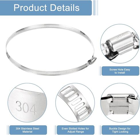 uxcell 60 Pcs Hose Clamps, Stainless Steel 5/8"- 1"(16-25mm) Adjustable Worm Gear Drive Hose Clamps Pipe Clamp for Plumbing Dishwasher Automotive Washing Machine, Silver in Saudi Arabia