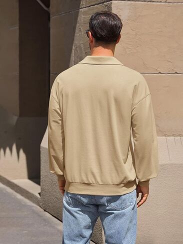 Yousify Mens Casual Quarter Zip Jackets Lightweight Cotton Loose Fit Pullvoer Stylish Fall Jacket with Pocket in Saudi Arabia