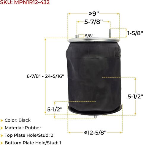 Mytee Products 4 Pk Heavy Duty Air Spring Bag - Rolling Lobe Air Suspension Spring Replaces 1R12-654, Goodyear 1R12-1049, STM1R12654, Mack 21244322, Dayton Parts 352-8468, 452-8468, Meritor AS8468 in Saudi Arabia