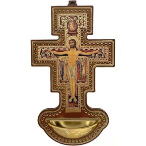 6.5 Inch San Damiano Crucifix with Holy Water Font – Catholic Wall Fountain for Home or Church Gift in Kuwait