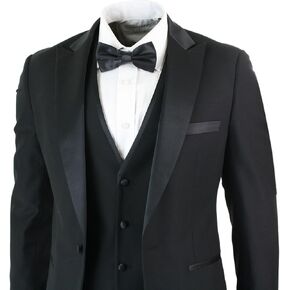 Mens 3 Piece Black Classic Satin Tuxedo Dinner Suit Tailored Fit Wedding Prom in Saudi Arabia
