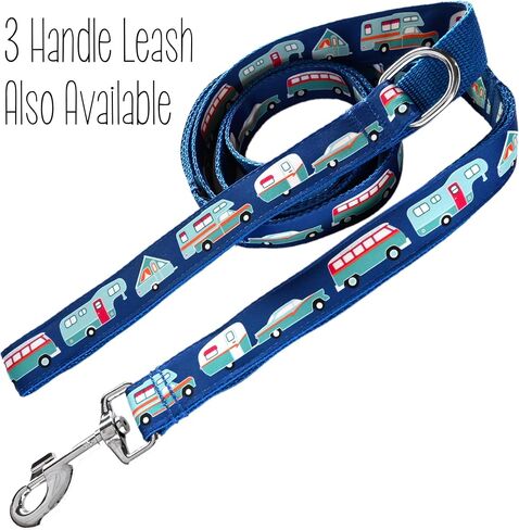 Dog Poop Bag Dispenser With Clip - Fashion Tote Waste Bag Holder - Bottom Dispensing For One-Handed Use - Clips on Leash - RV Campers on Green - Handmade by Green Acorn Kitchen in Saudi Arabia