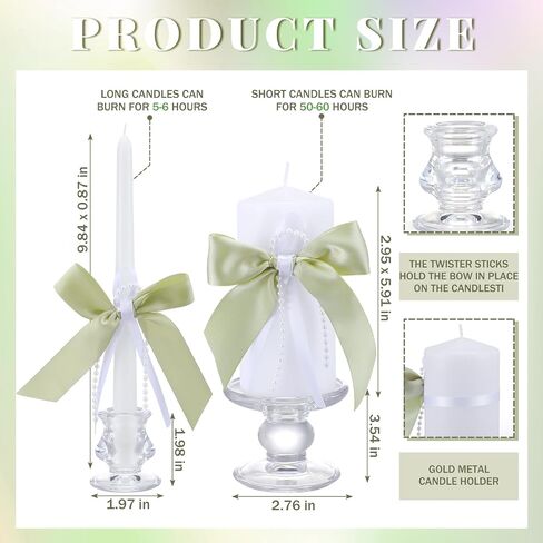 3 Pcs Unity Candles with Satin Bow and Glass Candle Holder Boho Wedding Unity Pillar Candle Set Wedding Ceremony Reception Candles Decor for Formal Events Church (Ivory) in Saudi Arabia
