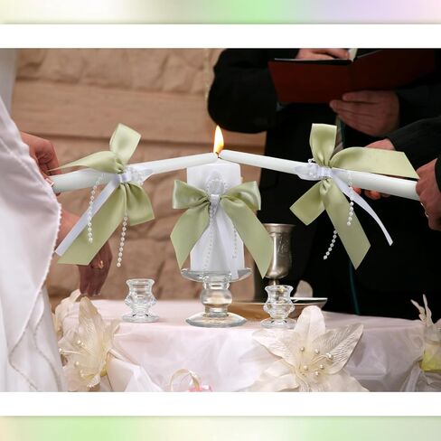 3 Pcs Unity Candles with Satin Bow and Glass Candle Holder Boho Wedding Unity Pillar Candle Set Wedding Ceremony Reception Candles Decor for Formal Events Church (Ivory) in Saudi Arabia