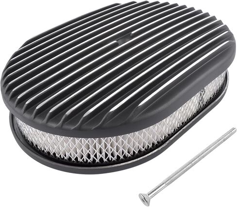 Geluoxi 12 "Oval Full Finned Air Cleaner Black Aluminium استبدال 5-1/8" المكربن 12 "× 8 5/16" × 4 " in Kuwait