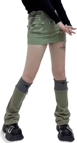Y2K Grunge Techwear Leg Warmers Emo Knitted Flared Boot Socks with Drawcords E-Girl Stacks Harajuku Alternative Clothes in Saudi Arabia