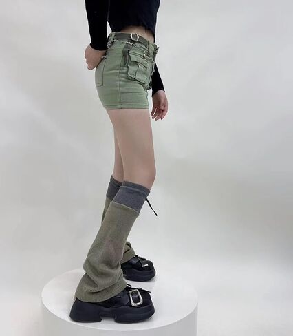 Y2K Grunge Techwear Leg Warmers Emo Knitted Flared Boot Socks with Drawcords E-Girl Stacks Harajuku Alternative Clothes in Saudi Arabia