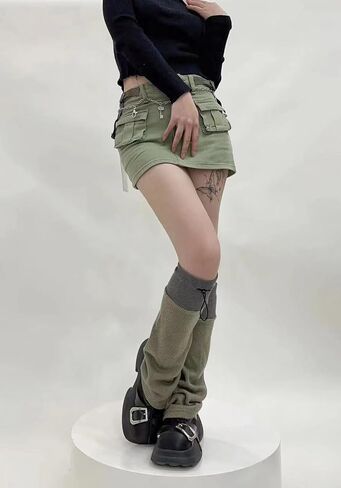 Y2K Grunge Techwear Leg Warmers Emo Knitted Flared Boot Socks with Drawcords E-Girl Stacks Harajuku Alternative Clothes in Saudi Arabia