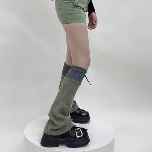 Y2K Grunge Techwear Leg Warmers Emo Knitted Flared Boot Socks with Drawcords E-Girl Stacks Harajuku Alternative Clothes in Saudi Arabia