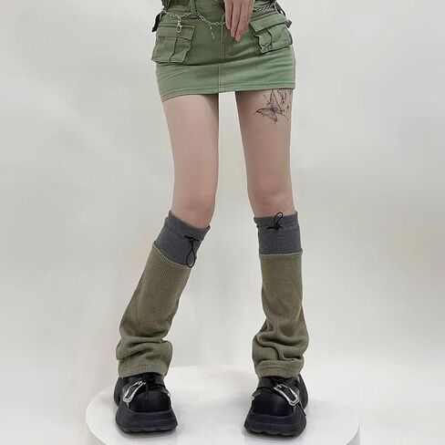 Y2K Grunge Techwear Leg Warmers Emo Knitted Flared Boot Socks with Drawcords E-Girl Stacks Harajuku Alternative Clothes in Saudi Arabia