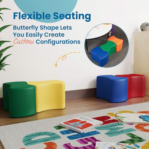 ECR4Kids SoftZone Butterfly Stools, Soft Foam Modular Seating Set for Toddlers (6-Pack) Earthtone in Saudi Arabia
