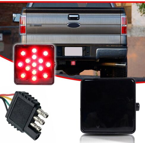 Smoked Lens 15- Brake Light Trailer Hitch Cover Towing & Hauling 2" Size for Toyota,for Ram,for Jeep,for Ford,for Chevy 1-Number of Bulbs 12V RB-275B in Saudi Arabia