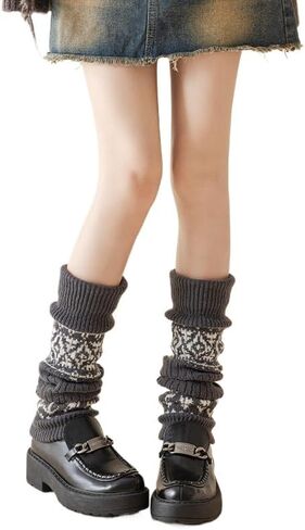 Y2K Jacquard Knit Leg Warmers Vintage Thick Warm Slouch Socks Fairy Grunge Thermal Leg Cover Punk Harajuku Streetwear in Saudi Arabia