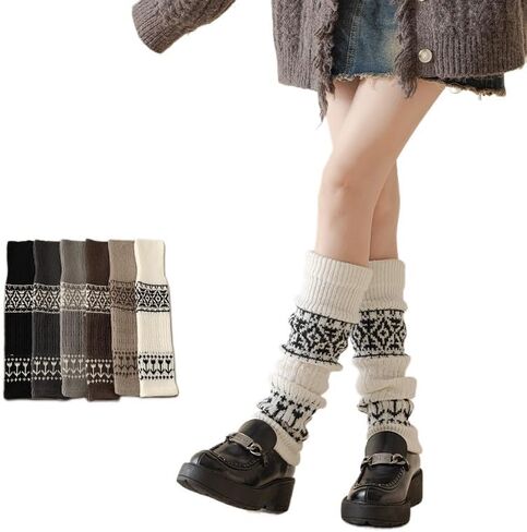 Y2K Jacquard Knit Leg Warmers Vintage Thick Warm Slouch Socks Fairy Grunge Thermal Leg Cover Punk Harajuku Streetwear in Saudi Arabia