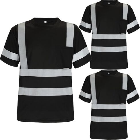 Safety Shirts for Men Construction Short Sleeve Quick Dry with Pocket Workwear, Class 3 High Visibility Shirts with Reflective Strips Black L 3PCS in Saudi Arabia