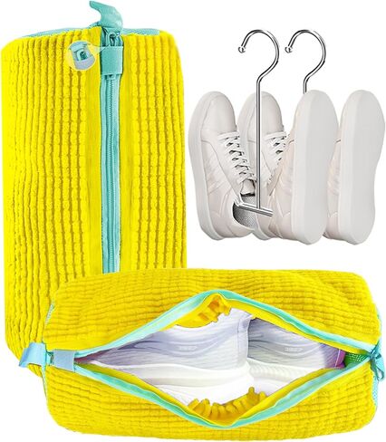 Shoe Washing Machine Bag- Reusable Shoe Washing Machine Bag, With 2 Drying Racks 12 Cleaning Ball, Sneaker Tennis Shoe Cleaner Kit, Quick Clean for Busy Families(Yellow 2pcs) in Saudi Arabia