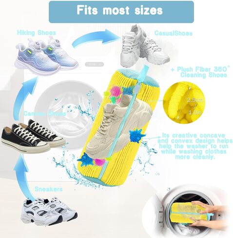Shoe Washing Machine Bag- Reusable Shoe Washing Machine Bag, With 2 Drying Racks 12 Cleaning Ball, Sneaker Tennis Shoe Cleaner Kit, Quick Clean for Busy Families(Yellow 2pcs) in Saudi Arabia
