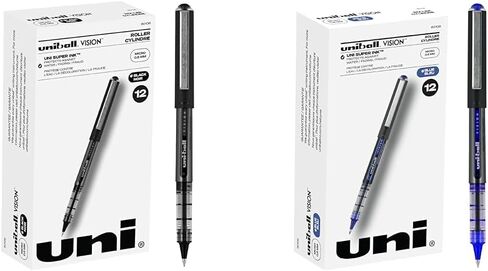 Uniball Vision Rollerball Pens, Black Pens Pack of 12, Fine Point Pens with 0.5mm Micro Tip Ink Pen, Pens Fine Point Smooth Writing Pens, Bulk Pens, and Office Supplies in Saudi Arabia