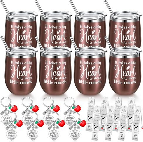 24 Pcs Teacher Appreciation Gift Bulk 12 oz Stainless Steel Tumbler with Straw and Lid Brush Teacher Thank You Gift with Keychains Bookmark for Teacher's Day Graduation Retirement(Rose Gold) in Saudi Arabia