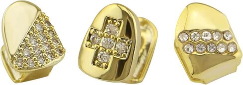 3 PCS 18K الذهب المطلي بالماس Grillz Grillz Hip Hop Teath Grillz Caps شوايات واحدة لشوايات الأسنان الخاصة بك مجموعة للرجال مغني الراب Cosplay in Kuwait