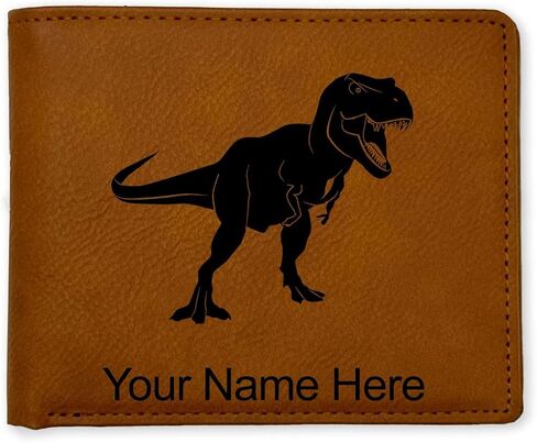 محفظة Lasergram Faux Leather Bi-Fold Wallet ، Tyrannosaurus rex Dinosaur ، شملت نقش مخصصة (ريفي مع الذهب) in Kuwait