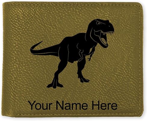 محفظة Lasergram Faux Leather Bi-Fold Wallet ، Tyrannosaurus rex Dinosaur ، شملت نقش مخصصة (ريفي مع الذهب) in Kuwait