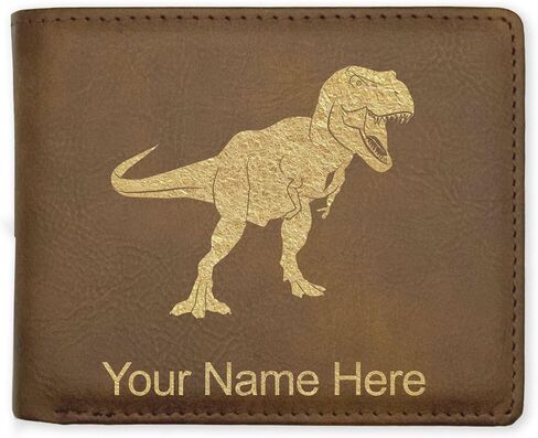 محفظة Lasergram Faux Leather Bi-Fold Wallet ، Tyrannosaurus rex Dinosaur ، شملت نقش مخصصة (ريفي مع الذهب) in Kuwait