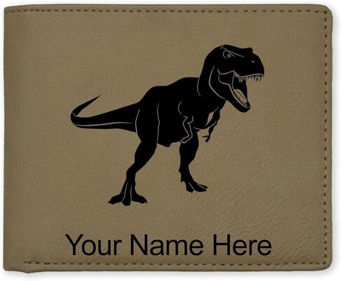محفظة Lasergram Faux Leather Bi-Fold Wallet ، Tyrannosaurus rex Dinosaur ، شملت نقش مخصصة (ريفي مع الذهب) in Kuwait