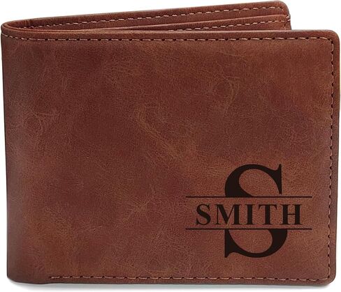 Personalized Wallet for Men Custom Mens Wallet Slim Leather Wallet Personalized Dad Gifts for Men Engraved Gifts for Daddy Boyfriend Fathers Day Birthday Valentine Christmas (Dark Brown, Design 1) in Saudi Arabia