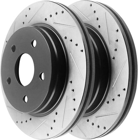 AutoShack Black Hat Drilled and Slotted Brake Rotors Front Brake Rotor Replacement Kit for 2002-2018 Ram 1500 2004-2009 Dodge Durango 2007-2009 Chrysler Aspen 3.0L 3.6L 4.7L 5.7L V8 4WD RWD PR63007LR in Kuwait