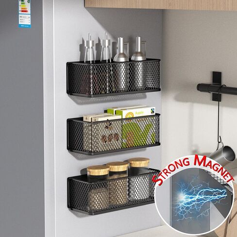 Magnetic Basket Magnetic Fridge Organizer Magnetic Pencil Holder Whiteboard Accessories Home Kitchen Organization (Black-High) in Saudi Arabia