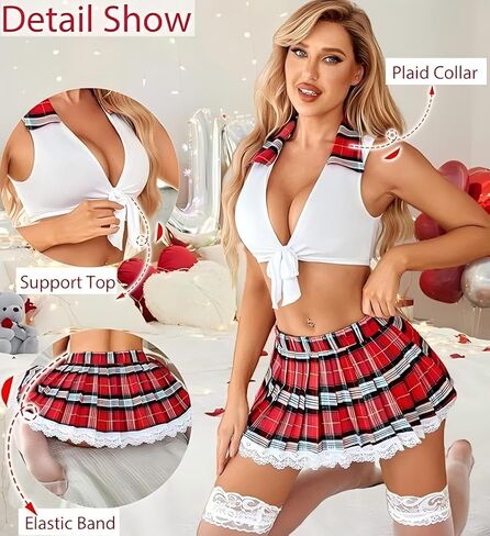 Lingerie Set for Women Sexy Lace Two Piece Lingerie Outfits with Tie Top and Mini Pleated Skirt Set in Saudi Arabia