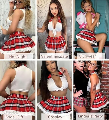 Lingerie Set for Women Sexy Lace Two Piece Lingerie Outfits with Tie Top and Mini Pleated Skirt Set in Saudi Arabia