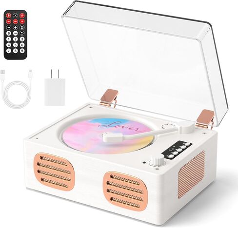 CD Player Portable for Home with HiFi Speakers, Vintage Rechargeable Desktop CD Player Support Bluetooth Out/in, USB, AUX Headphone Jack Remote Control, Pink in Saudi Arabia