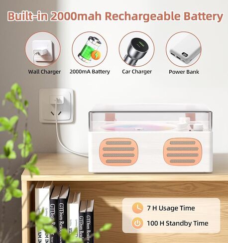 CD Player Portable for Home with HiFi Speakers, Vintage Rechargeable Desktop CD Player Support Bluetooth Out/in, USB, AUX Headphone Jack Remote Control, Pink in Saudi Arabia
