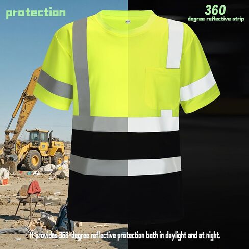 Safety Shirts for Men Construction Short Sleeve Quick Dry with Pocket Workwear, Class 3 High Visibility Shirts with Reflective Strips Black L 3PCS in Saudi Arabia