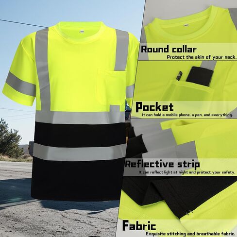 Safety Shirts for Men Construction Short Sleeve Quick Dry with Pocket Workwear, Class 3 High Visibility Shirts with Reflective Strips Black L 3PCS in Saudi Arabia