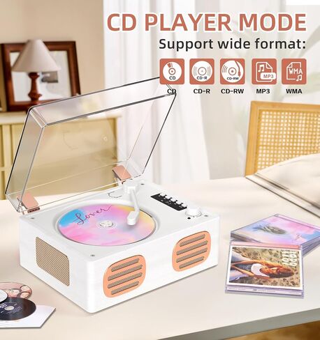 CD Player Portable for Home with HiFi Speakers, Vintage Rechargeable Desktop CD Player Support Bluetooth Out/in, USB, AUX Headphone Jack Remote Control, Pink in Saudi Arabia