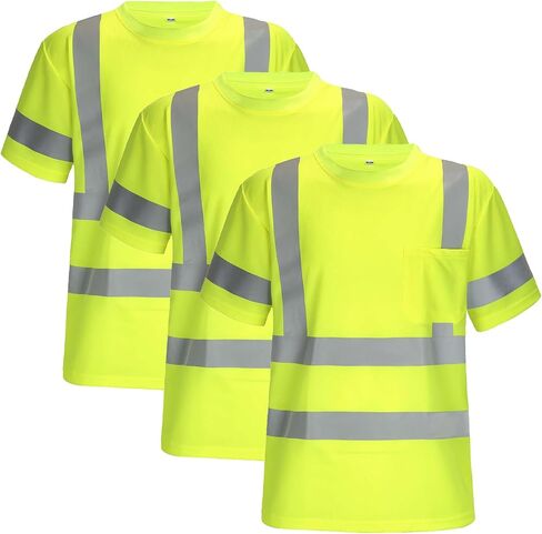 Safety Shirts for Men Construction Short Sleeve Quick Dry with Pocket Workwear, Class 3 High Visibility Shirts with Reflective Strips Black L 3PCS in Saudi Arabia