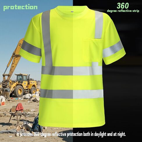 Safety Shirts for Men Construction Short Sleeve Quick Dry with Pocket Workwear, Class 3 High Visibility Shirts with Reflective Strips Black L 3PCS in Saudi Arabia