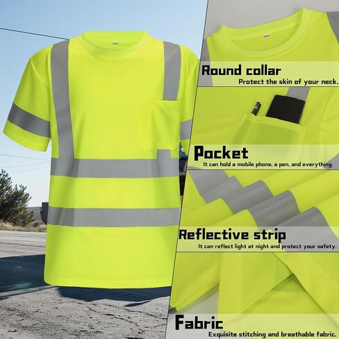 Safety Shirts for Men Construction Short Sleeve Quick Dry with Pocket Workwear, Class 3 High Visibility Shirts with Reflective Strips Black L 3PCS in Saudi Arabia
