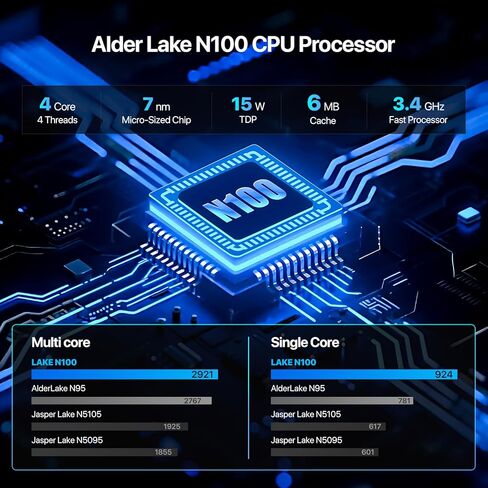 جهاز كمبيوتر صغير PELADN WI-6، الجيل الثاني عشر - N100 (يصل إلى 3.4 جيجا هرتز)، ذاكرة وصول عشوائي DDR4 سعة 8 جيجا بايت وسعة 256 جيجا بايت M.2 PCIe SSD، يدعم الكمبيوتر المكتبي شاشة مزدوجة 4K/USB3.2/WiFi 5/BT4.2 in Kuwait