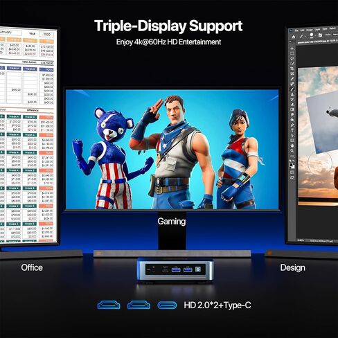 جهاز كمبيوتر صغير PELADN WI-6، الجيل الثاني عشر - N100 (يصل إلى 3.4 جيجا هرتز)، ذاكرة وصول عشوائي DDR4 سعة 8 جيجا بايت وسعة 256 جيجا بايت M.2 PCIe SSD، يدعم الكمبيوتر المكتبي شاشة مزدوجة 4K/USB3.2/WiFi 5/BT4.2 in Kuwait